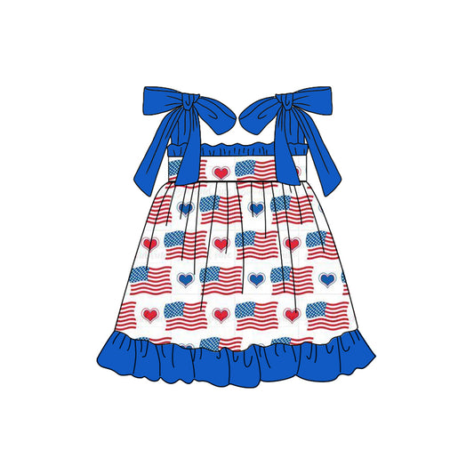 Baby Girls 4th Of July Flags Straps Knee Length Dresses Preorder