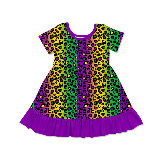 Baby Girls Mardi Gras Leopard Ruffle Knee Length Dresses Preorder