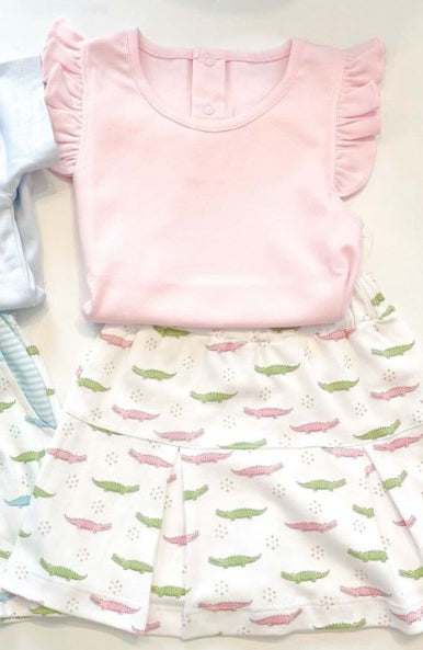 Baby Girls Pink Shirt Crocodile Skirt Clothes Sets Preorder