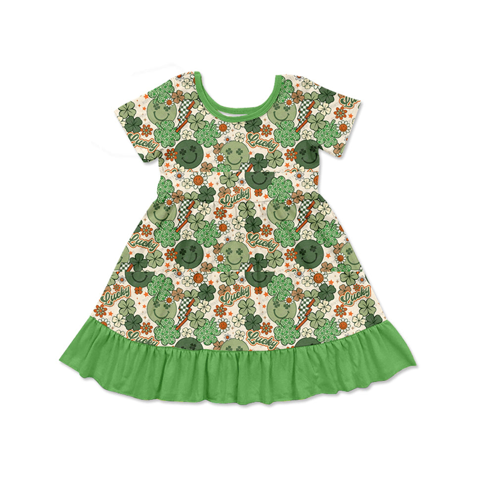 Baby Girls St Patrick Day Smile Quatrefoil Knee Length Dresses Preorder