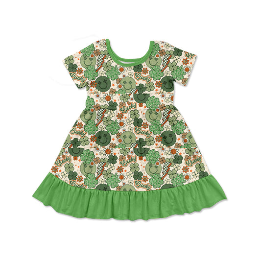 Baby Girls St Patrick Day Smile Quatrefoil Knee Length Dresses Preorder