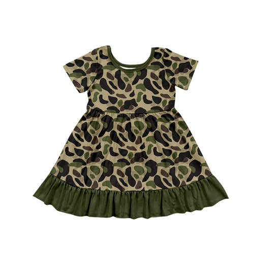Baby Girls Green Christ Camo Ruffle Knee Length Dresses Preorder