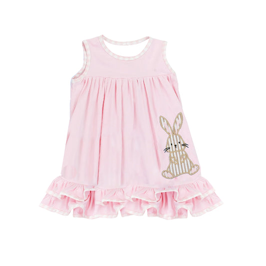 Baby Girls Easter Pink Rabbit Ruffle Knee Length Dresses Preorder