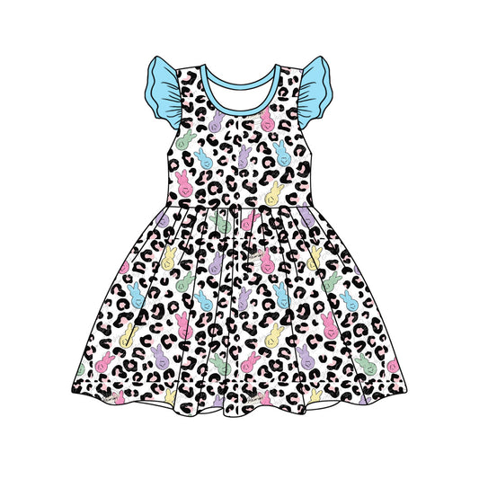 Baby Girls Easter Leopard Rabbits Knee Length Dresses Preorder