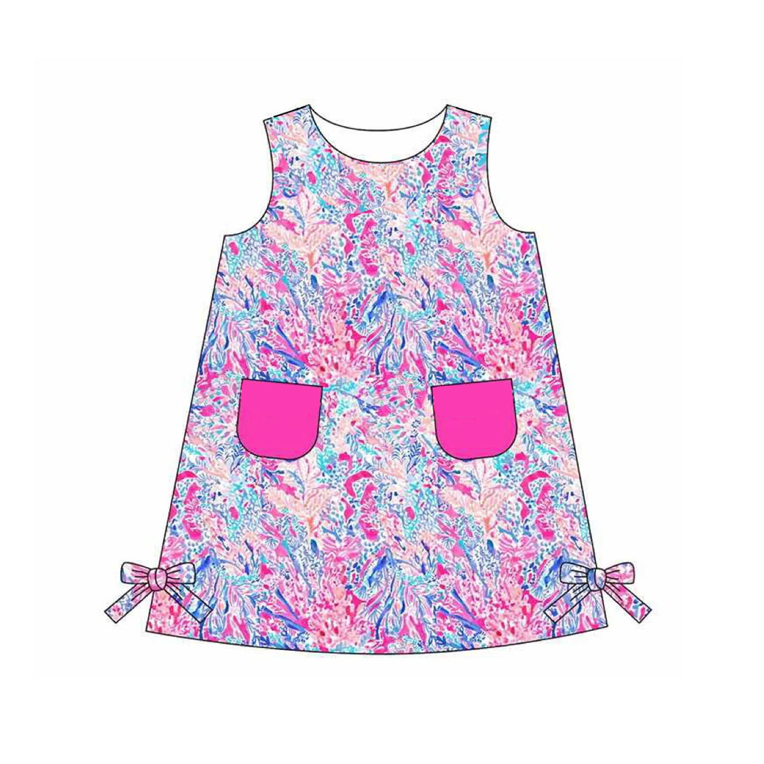 Baby Girls Hotpink Sea Weed Pockets Knee Length Dresses Preorder