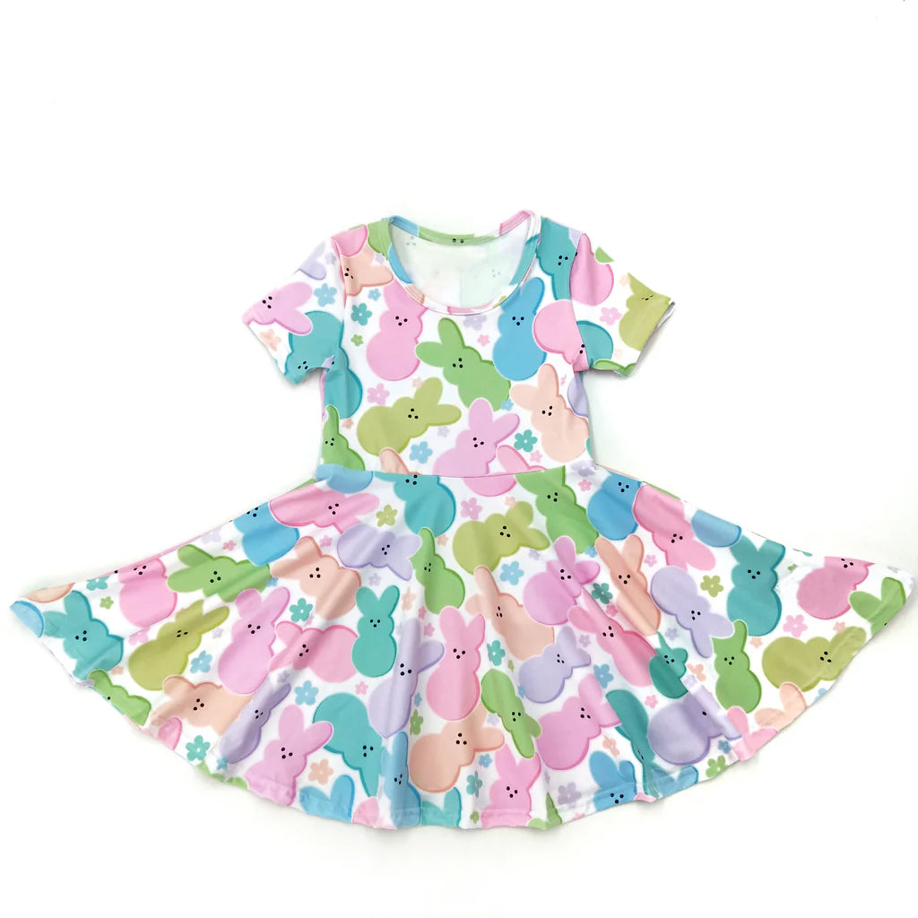 Baby Girls Easter Colorful Rabbits Knee Length Dresses Preorder