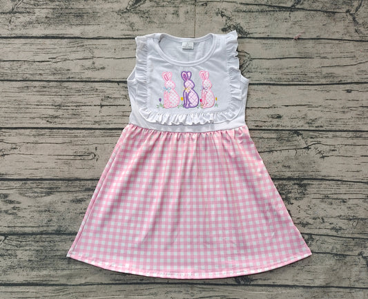 Baby Girls Easter Rabbits Pink Checkered Knee Length Dresses Preorder