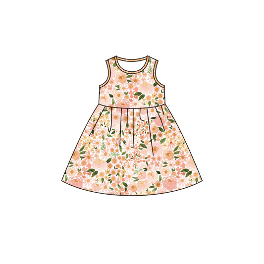 Baby Girls Pink Spring Flowers Sleeveless Knee Length Dresses Preorder