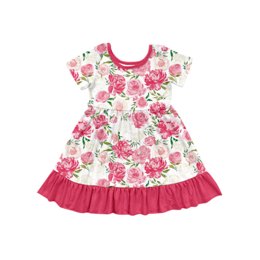 Baby Girls Red Flowers Knee Length Dresses Preorder