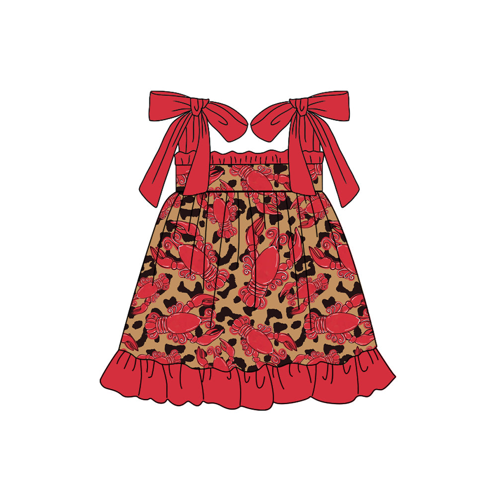 Baby Girls Red Leopard Crawfish Straps Knee Length Dresses Preorder