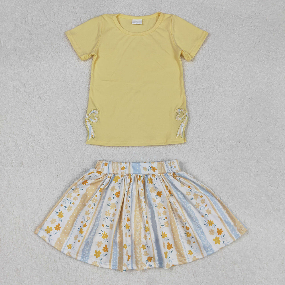 Sibling Embroidery Baby Girls  Bow Top Flowers Skort Skirts Outfits