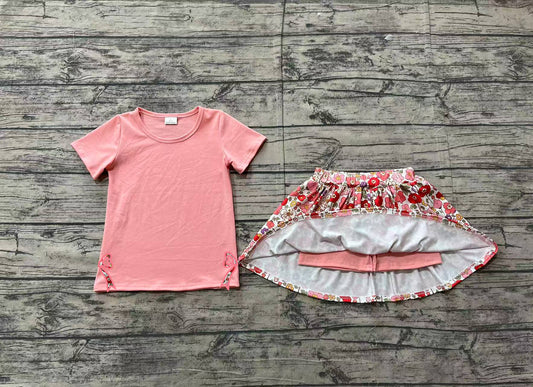 Baby Girls Pink Bow Top Flowers Skort Skirt Clothes Sets Preorder