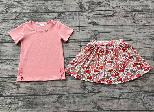 Baby Girls Pink Bow Top Flowers Skort Skirt Clothes Sets Preorder