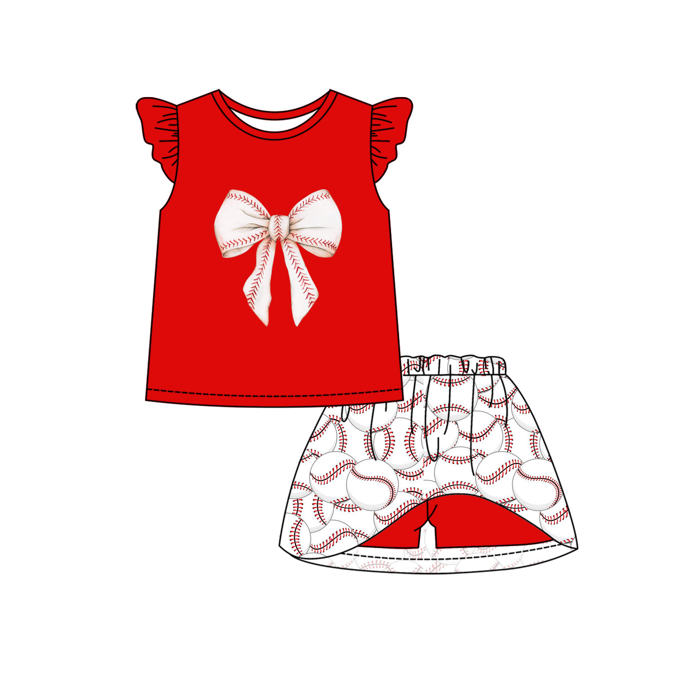 Baby Girls Red Bow Shirt Baseball Skirts Clothes Sets Preorder