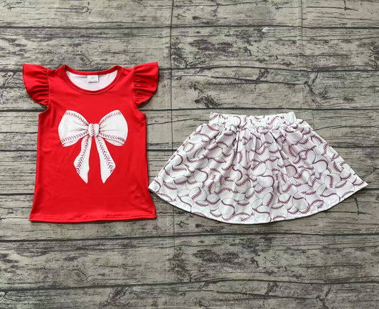 Baby Girls Red Bow Shirt Baseball Skirts Clothes Sets Preorder