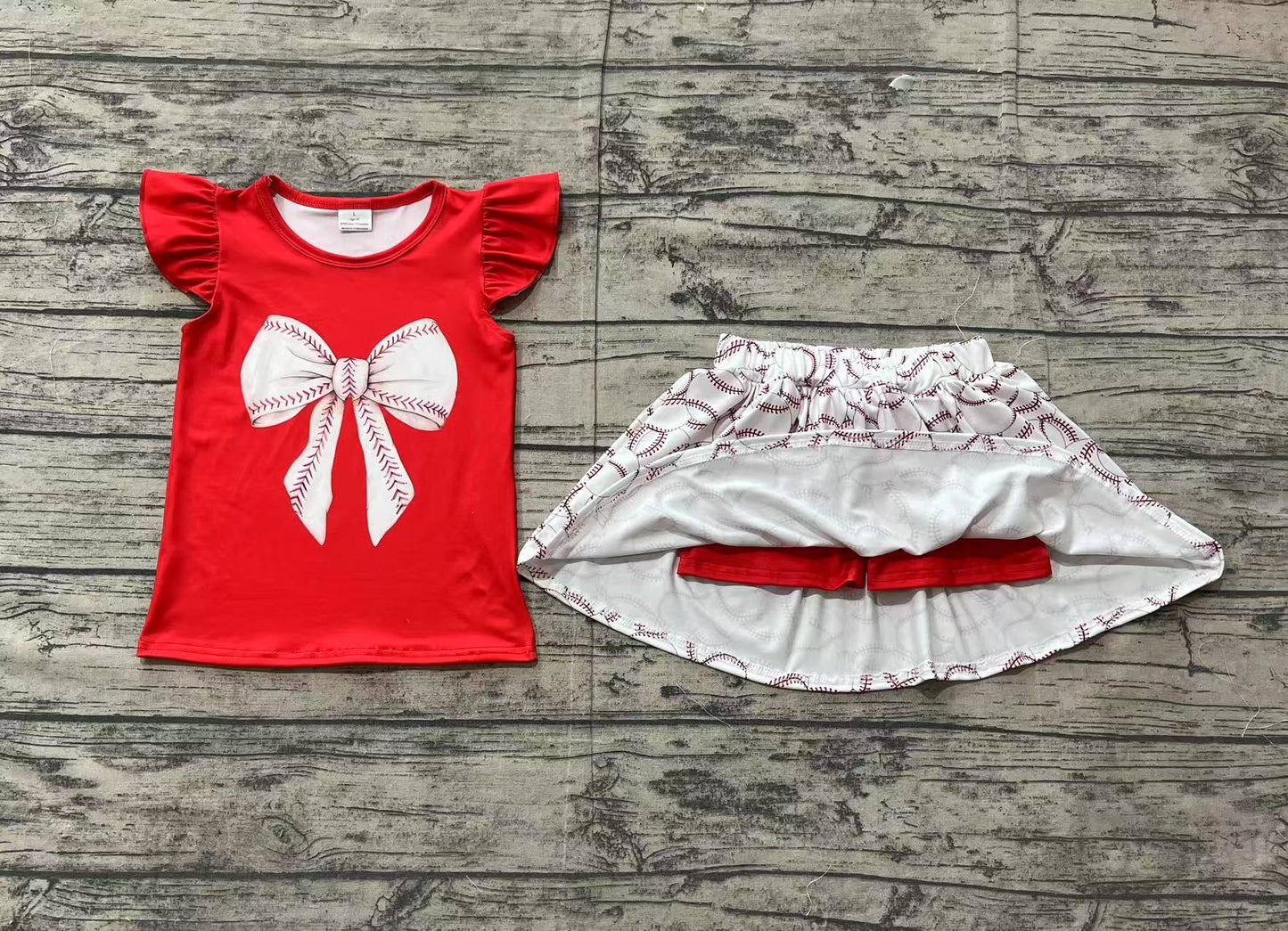 Baby Girls Red Bow Shirt Baseball Skirts Clothes Sets Preorder