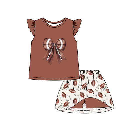 Baby Girls Brown Bow Shirt Football Skirts Clothes Sets Preorder