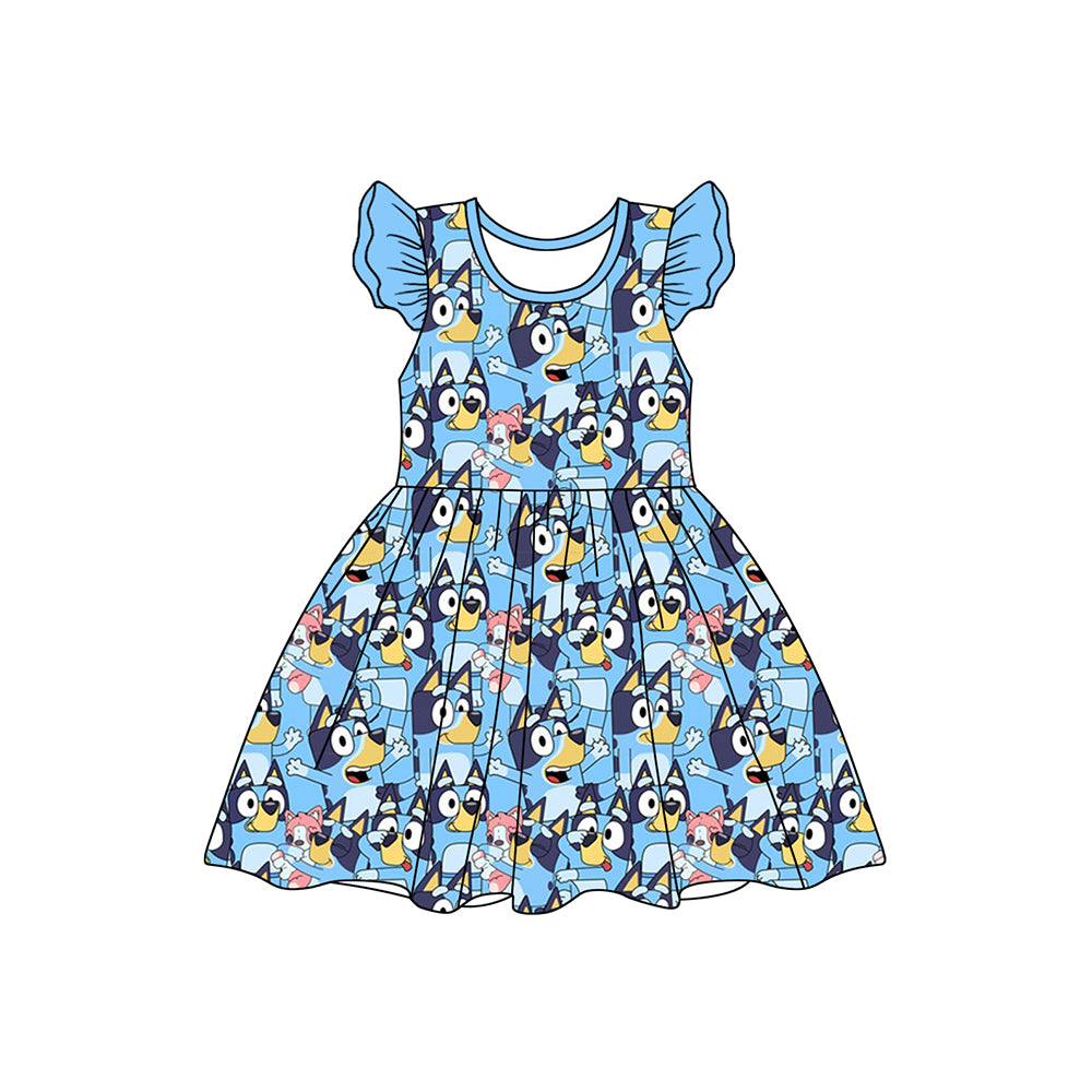 Baby Girls Blue Dogs Pearl Knee Length Dresses Preorder