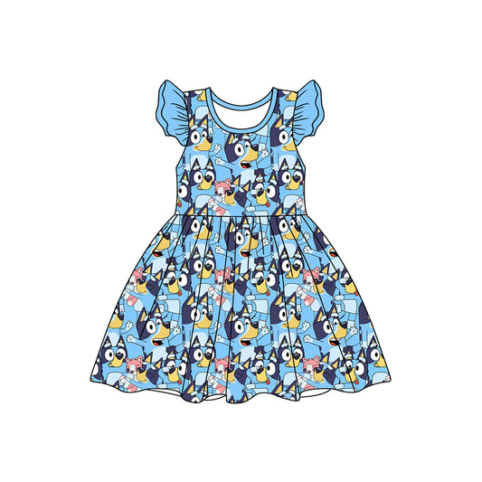 Baby Girls Blue Dogs Pearl Knee Length Dresses Preorder