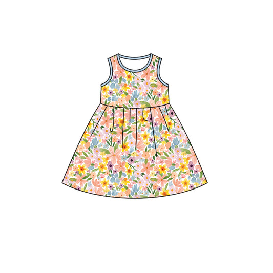 Baby Girls Pink Blue Flowers Knee Length Dresses Preorder