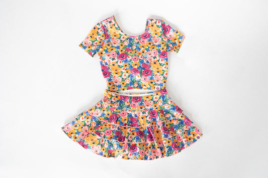 Baby Girls Blue Flowers Tops Ruffle Skirts Spring Clothes Sets Preorder
