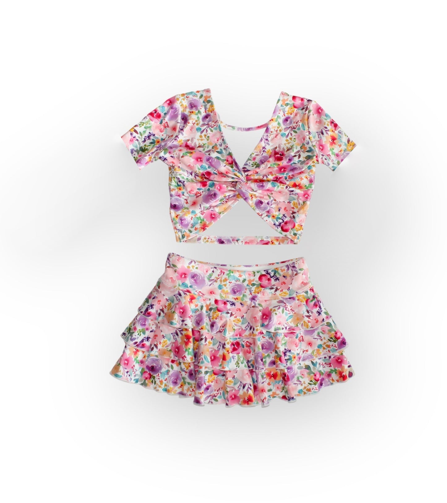 Baby Girls Lavender Flowers Tops Ruffle Skirts Spring Clothes Sets Preorder