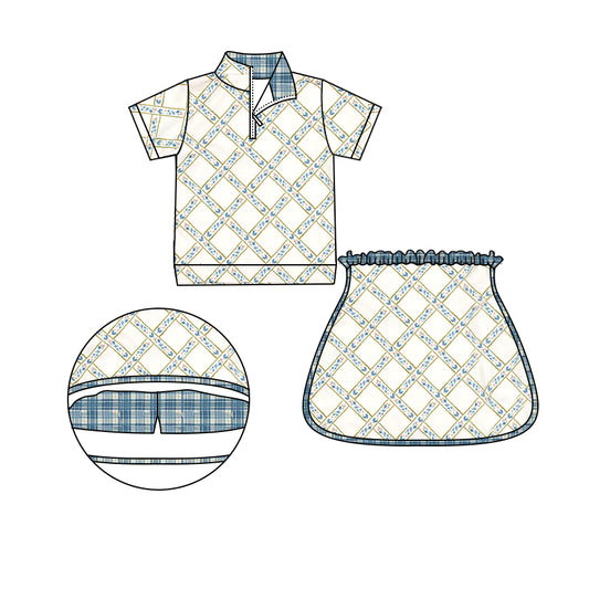 Baby Girls Checkered Flowers Zip Tops Skirts Spring Clothes Sets Preorder