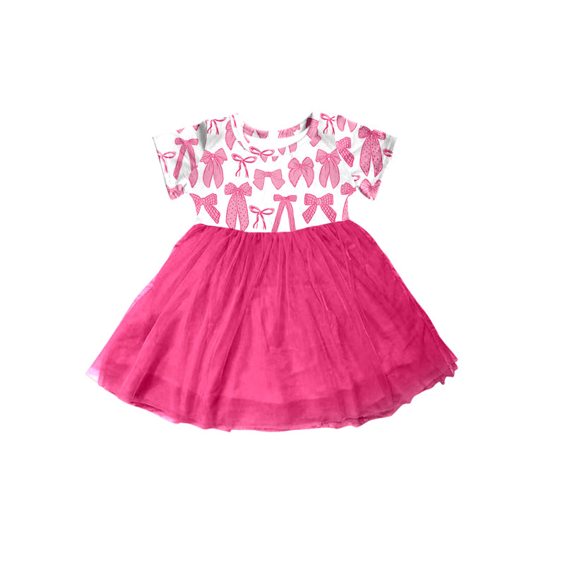 Baby Girls Pink Bows Tutu Ruffle Knee Length Dresses Preorder