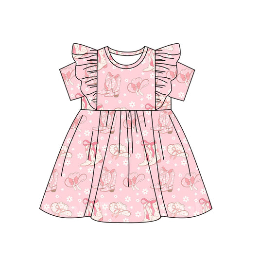 Baby Girls Pink Boots Flowers Western Knee Length Dresses Preorder