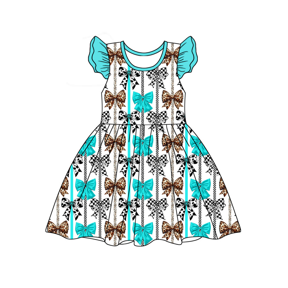 Baby Girls Western Turquoise Bows Knee Length Dresses Preorder