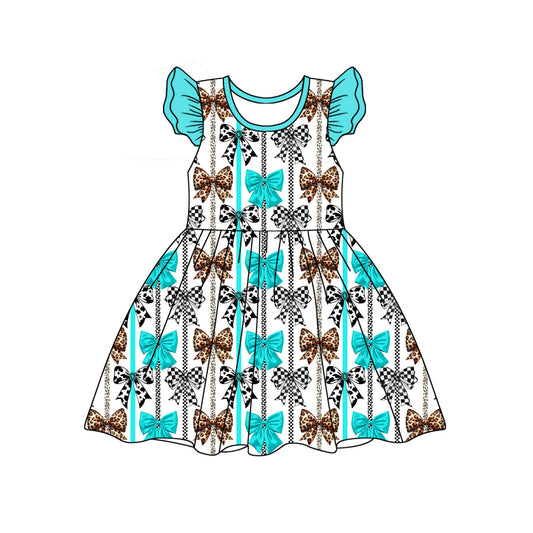Baby Girls Western Turquoise Bows Knee Length Dresses Preorder