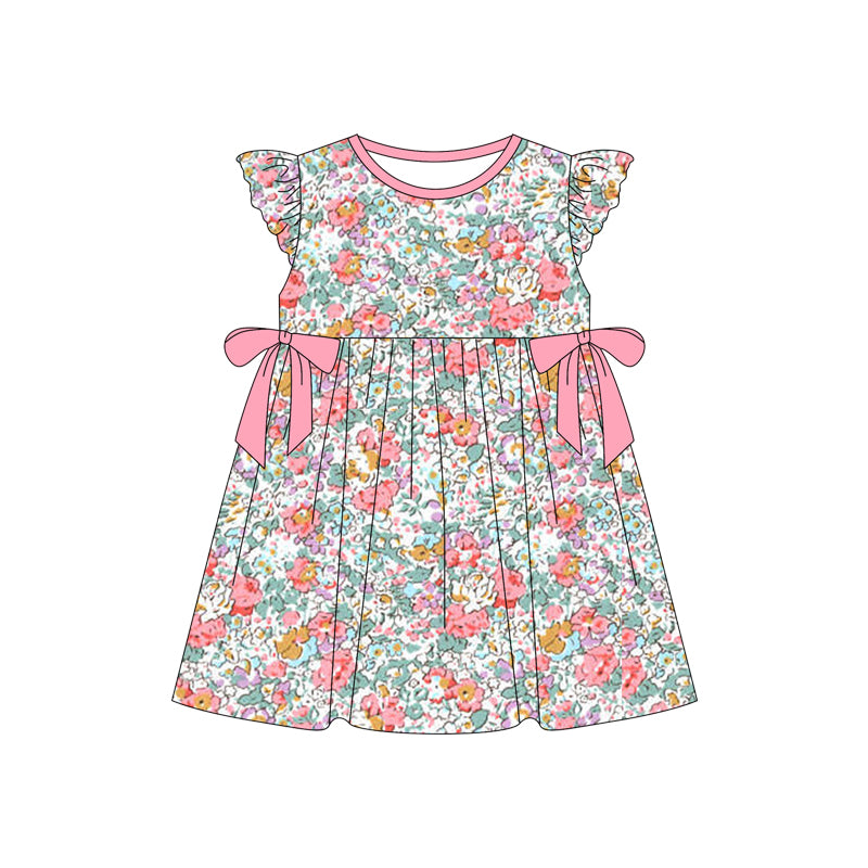 Baby Girls Light Pink Flowers Bows Knee Length Dresses Preorder