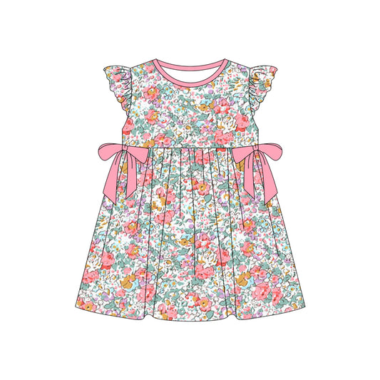 Baby Girls Light Pink Flowers Bows Knee Length Dresses Preorder