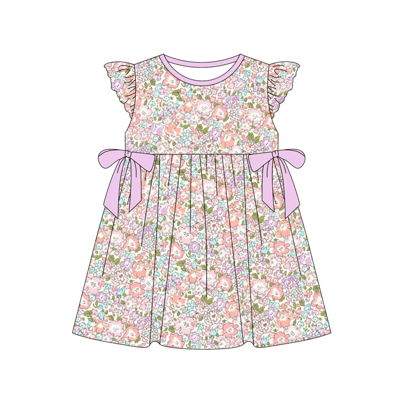 Baby Girls Lavender Flowers Bows Knee Length Dresses Preorder