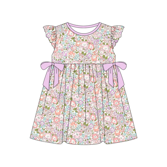 Baby Girls Lavender Flowers Bows Knee Length Dresses Preorder