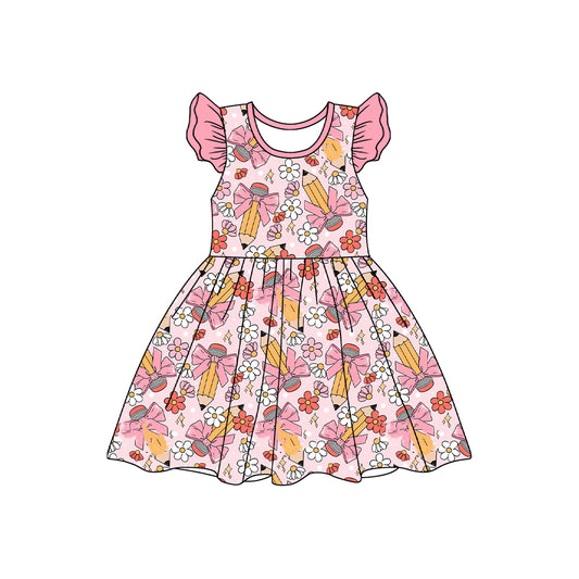 Baby Girls Pencil Bows Flowers Pearl Knee Length Dresses Preorder