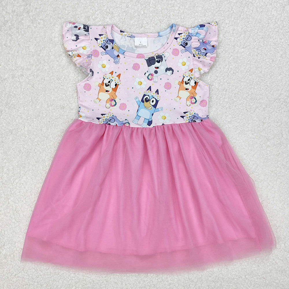 Baby Girls Pink Dogs Flowers Tutu Knee Length Dresses