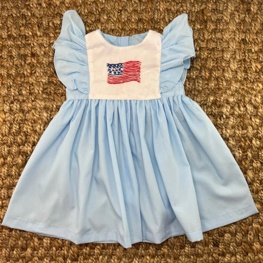 Baby Girls 4th Of July Flag Flutter Sleeve Knee Length Dresses Preorder