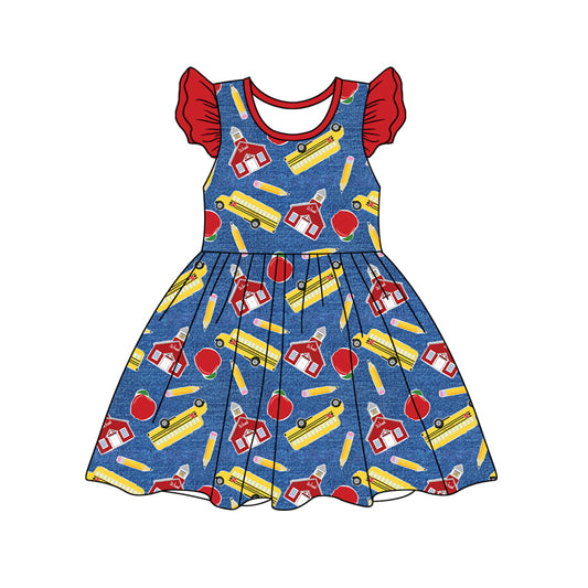 Baby Girls Back To School Flutter Sleeve Knee Length Dresses Preorder