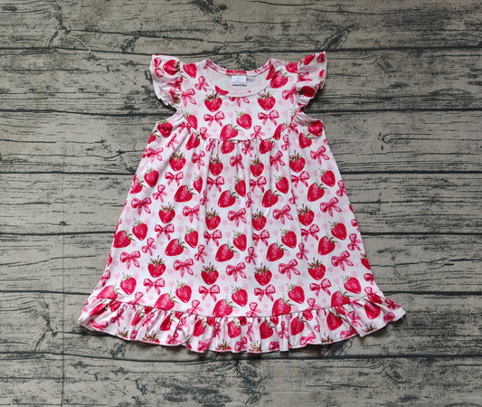 Baby Girls Strawberry Bows Ruffle Knee Length Dresses