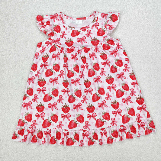 Baby Girls Strawberry Bows Ruffle Knee Length Dresses