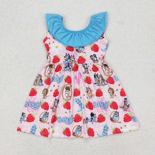 Baby Girls Dogs Strawberry Bows Knee Length Dresses
