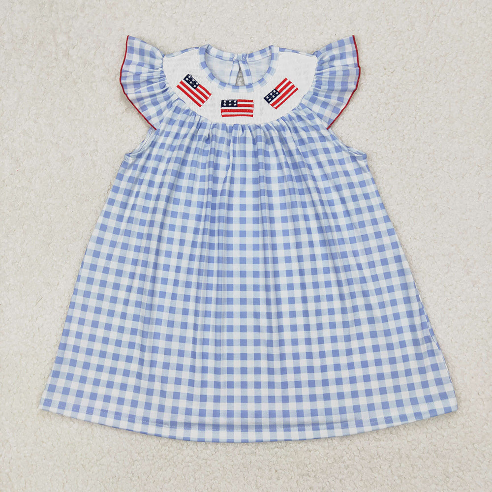 Smocked Baby Girls 4th Of July Flags Knee Length Dresses