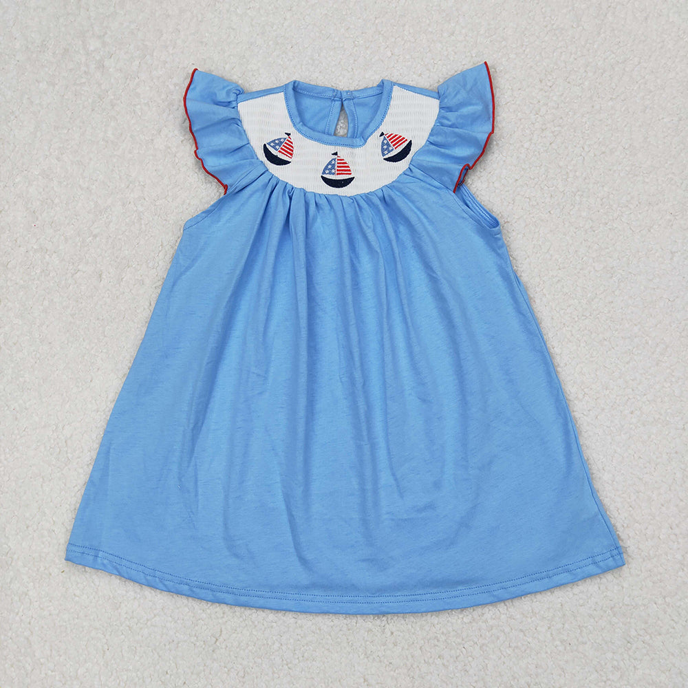 Sibling Smocked Baby Boys Girls 4th Of July Sailboats Rompers Dresses