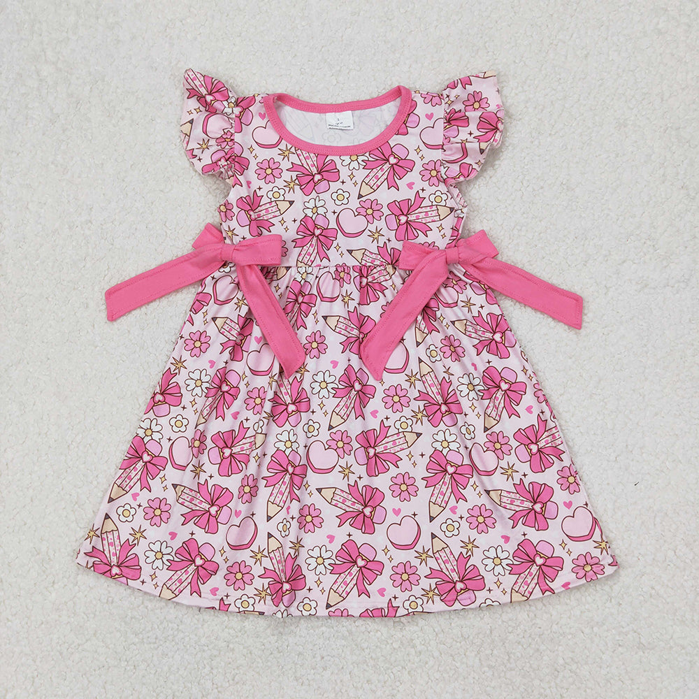 Baby Girls Pencile Bow Back To School Bows Knee Length Dresses