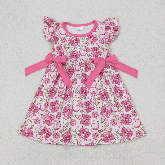 Baby Girls Pencile Bow Back To School Bows Knee Length Dresses
