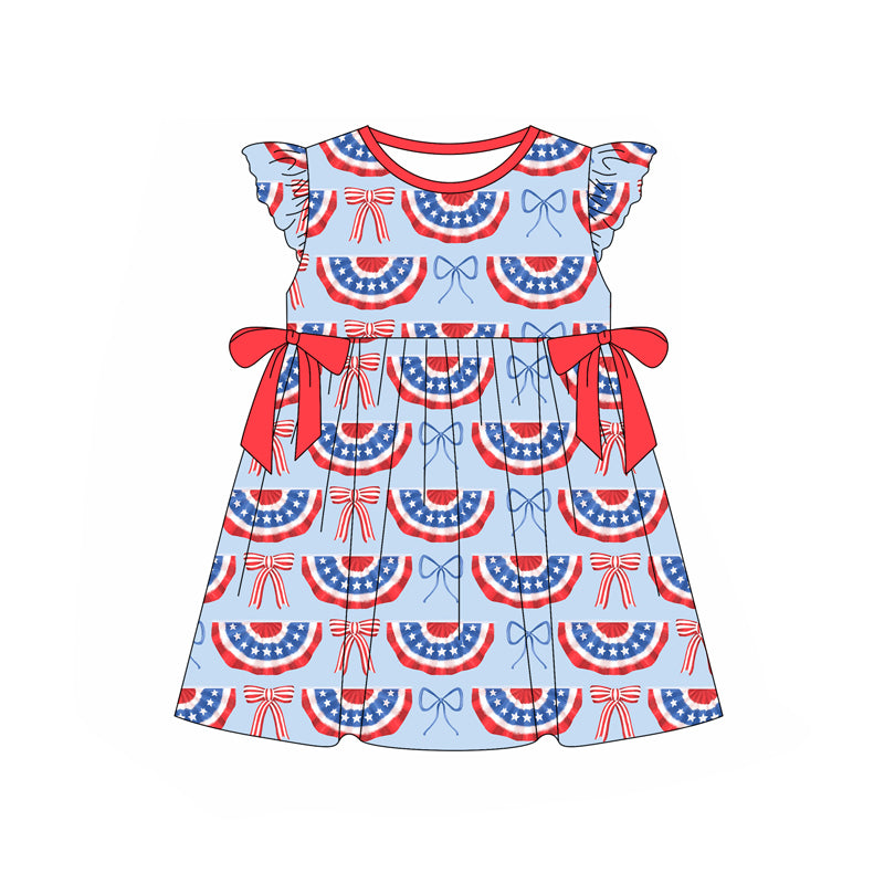 Baby Girls 4th Of July Bows Flutter Sleeve Knee Length Dresses Preorder