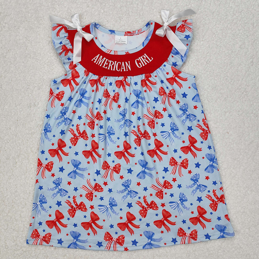 Sibling Embroidery Baby Girls American Girl Bows Rompers Dresses