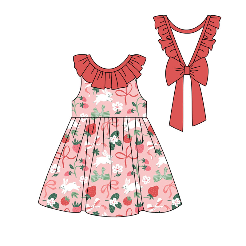 Baby Girls Strawberry Bows Knee Length Dresses Preorder
