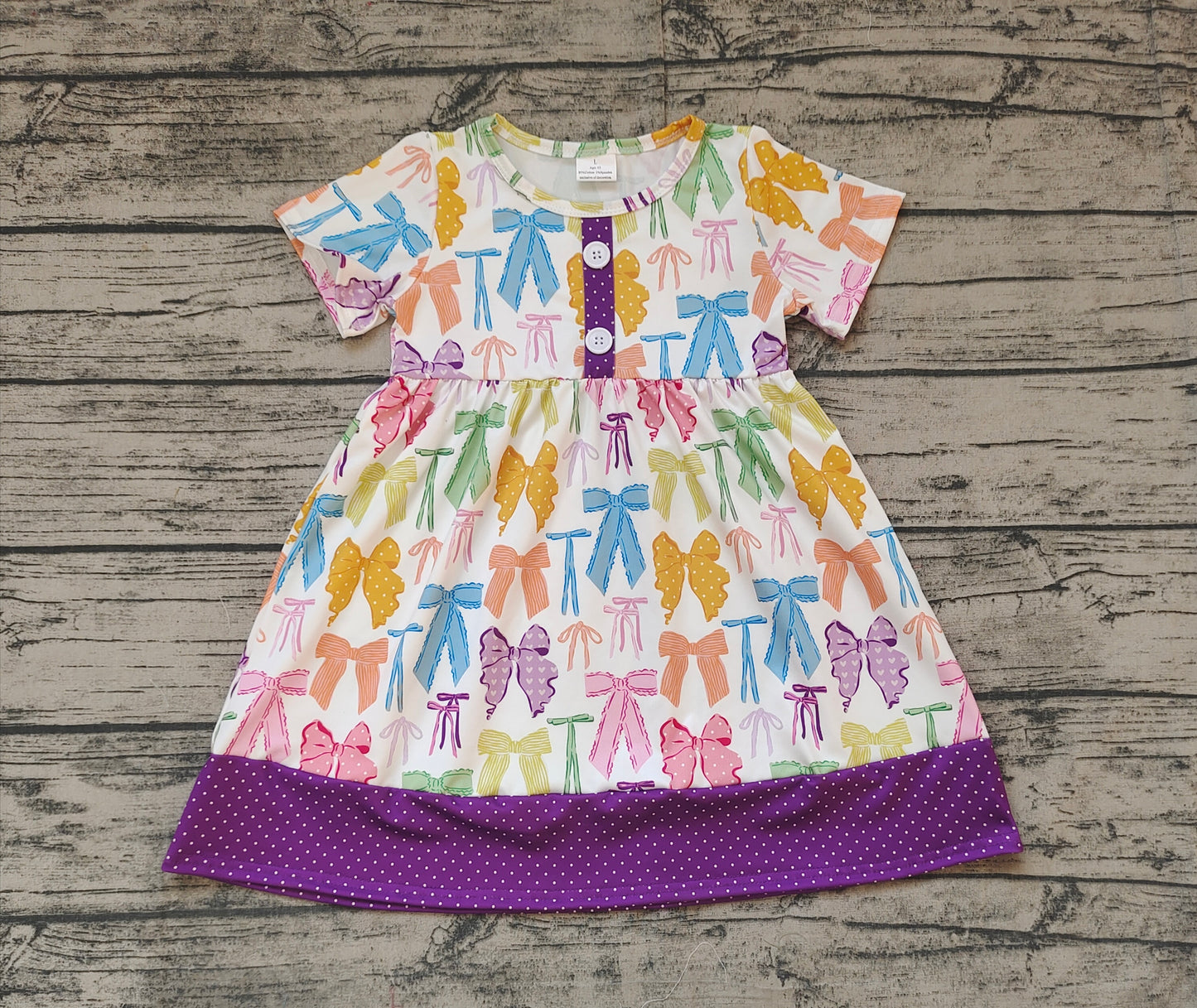 Baby Girls Colorful Bows Short Sleeve Purple Dresses Preorder